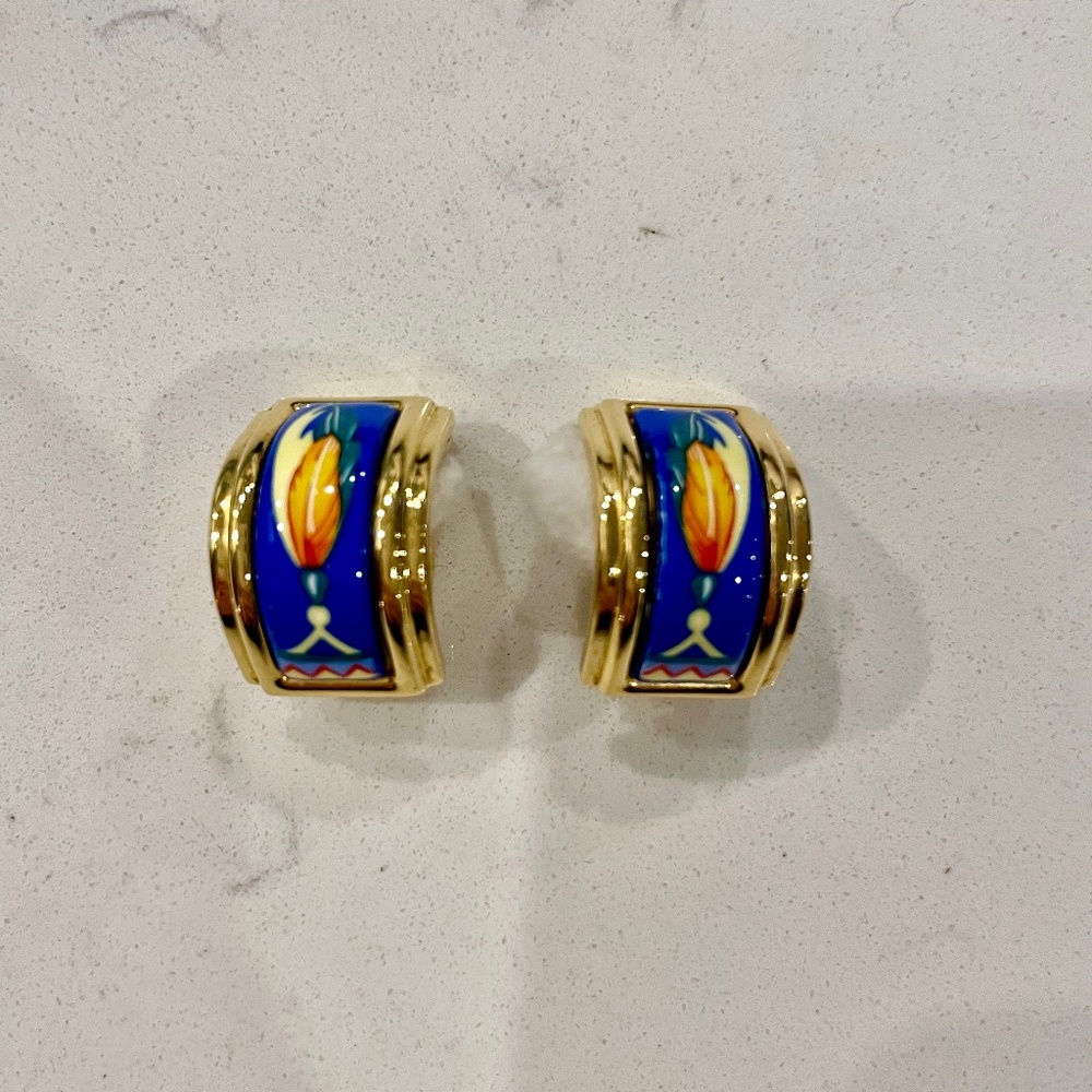 Authentic Hermes Cloisonné clip on earrings